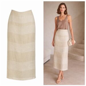 THE ROW Odile Skirt Natural Linen Silk Stripe Midi Sz 8 Quiet Luxury Office NWT